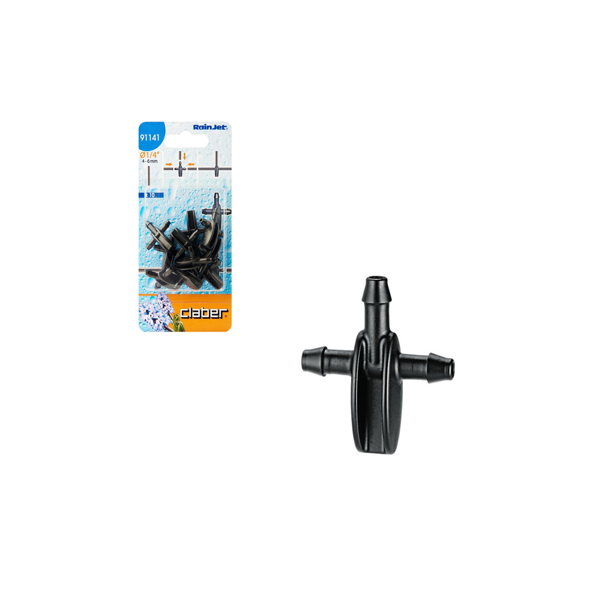 CLABER 91141 3 WAY T COUPLING 1/4'' BLISTER 10 PCS