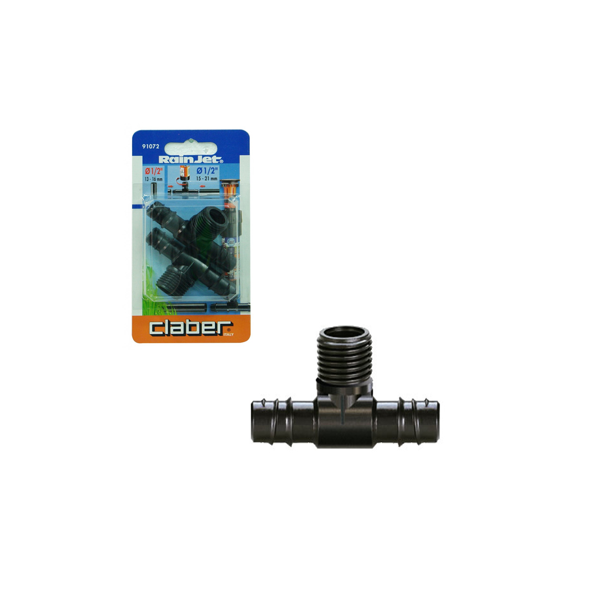 CLABER 91072 THREADED 3-WAY CONNECTOR RAIN JET BLISTER 2 PCS