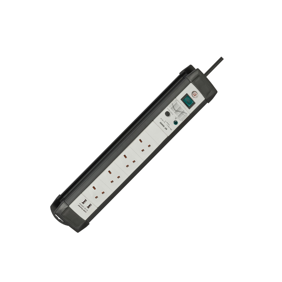 BRENNENSTUHL ΕΞΤΕΝΣΙΟΝ PREMIUM-LINE 30.000A 4 ΠΡΙΖΕΣ + 2 USB ΜΕ SURGE PROTECTION 3M ΜΑΥΡΟ-ΓΚΡΙΖΟ
