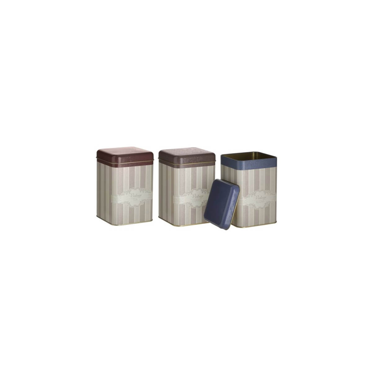SET OF 3 TEA/COFFEE/SUGAR CONTAINERS 11X11X16.5CM METAL