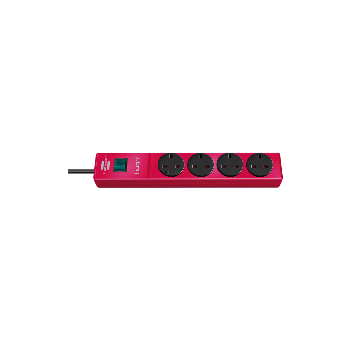 BRENNENSTUHL EXTENSION HUGO! 4-WAY SOCKET 2M CABLE WITH SWITCH RED