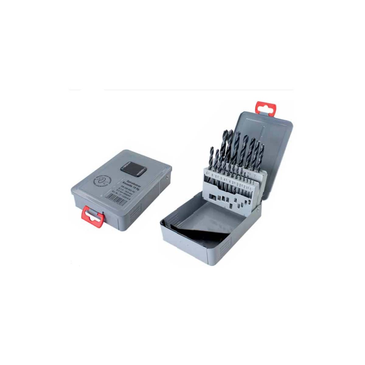 SET OF IRON DRILLS IN A METAL BOX 1-10MM 19 PCS