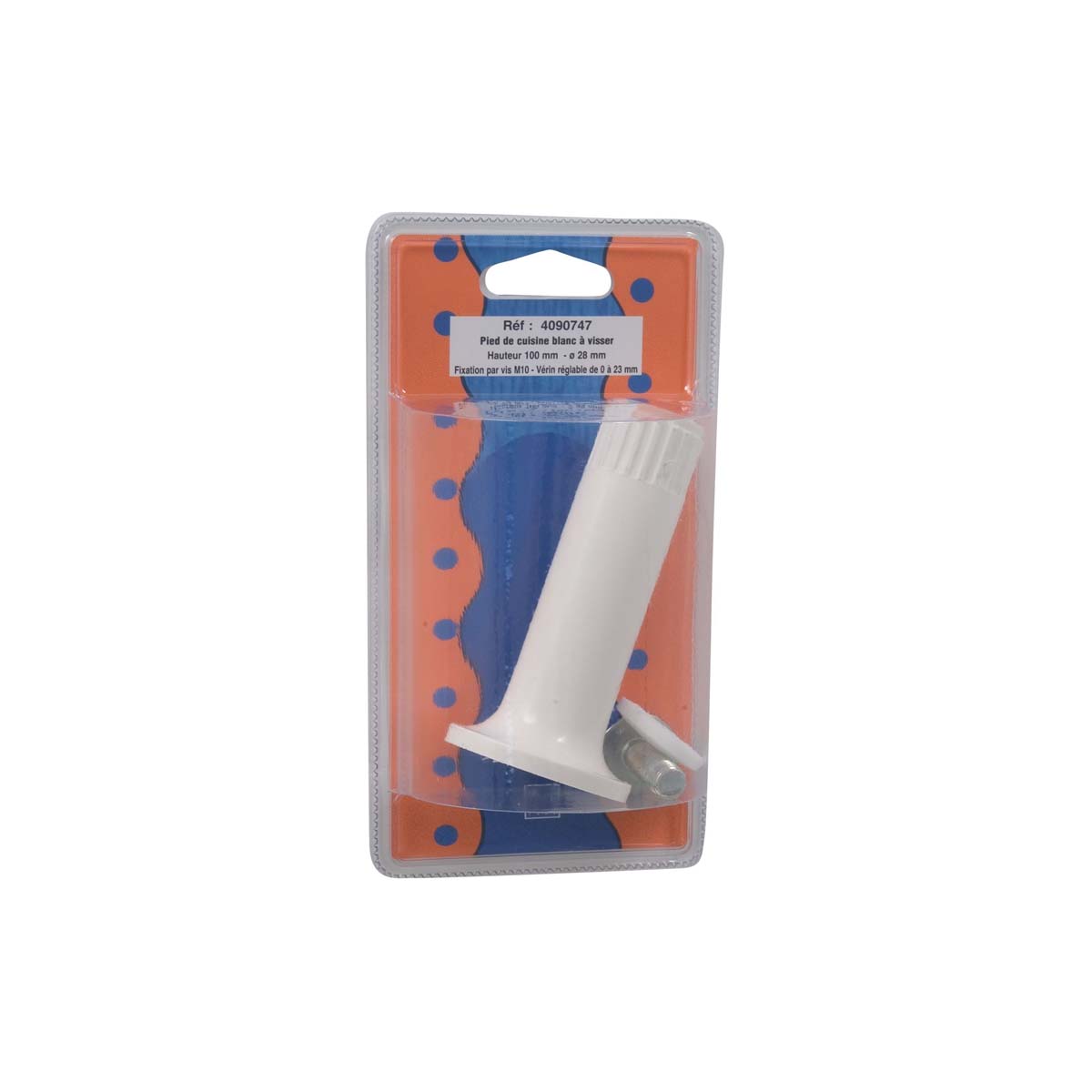 FOOT FOR KITCHEN CABINET CYLINDRICAL WITH ADJUSTABLE FIXING SCREW 100XΦ28MM PLASTIC WHITE