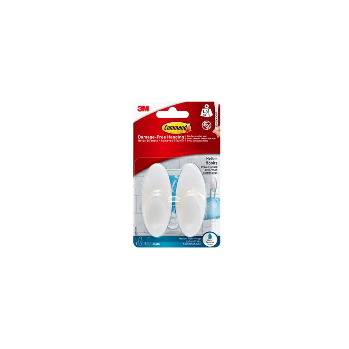 3M ADHESIVE HANGER 1.3KG REMOVAL WITHOUT TRACES 2 PCS WHITE BATH18