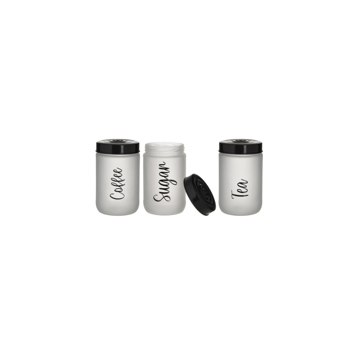 SET OF TEA/COFFEE/SUGAR GLASS CONTAINERS WITH PLASTIC LID