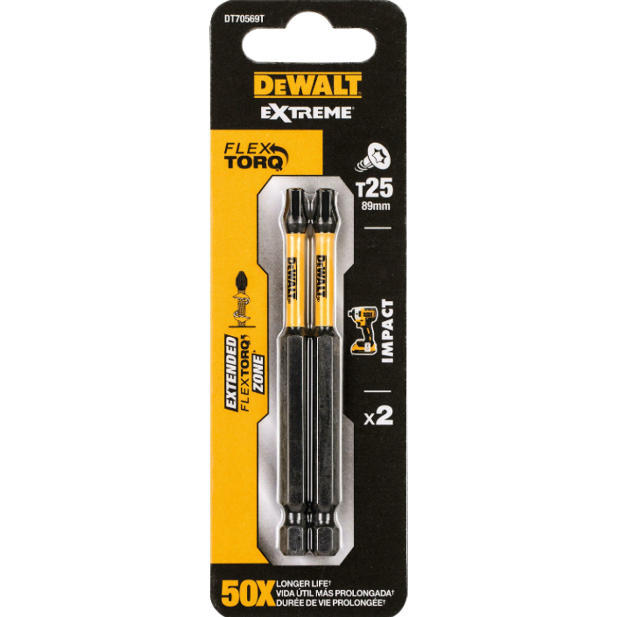 DE- IMPACT TORSION BITS- T25-89MM 2 PCS FLEXTORQ